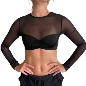 Edikted Night Out Sheer Long Sleeve Crop top Black Small